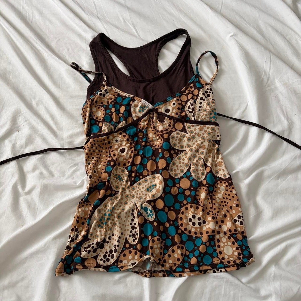 Size small whimsy layered tank Y2K vintage size small brown and teal